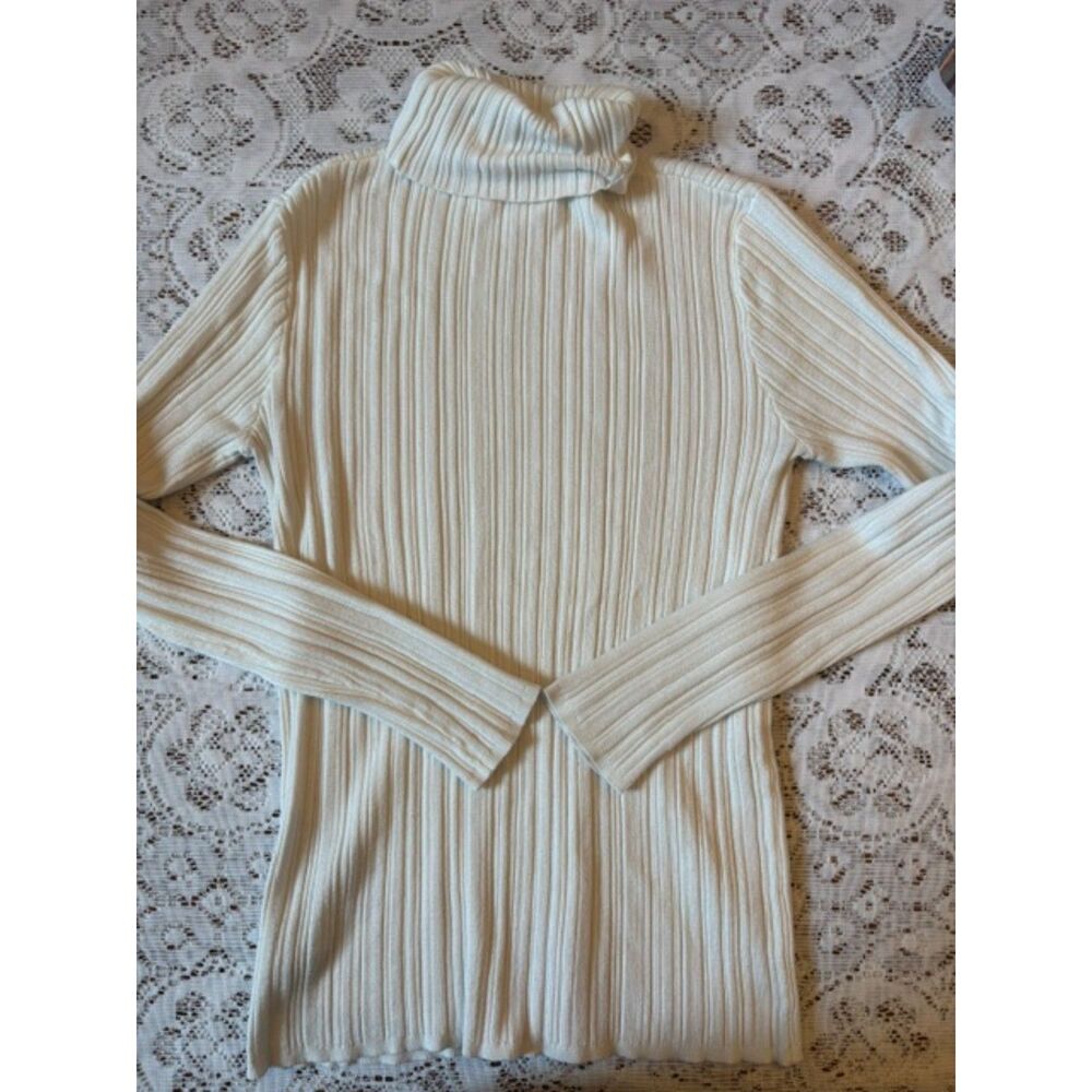 Time & Tru Cream Ribbed Turtleneck - Picture 3 of 6